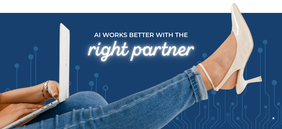 Small business professional relaxing with laptop and stylish high heel shoe visible, representing AI solutions working better with the right partner